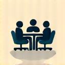 Group of people around a table for editorial committee icon